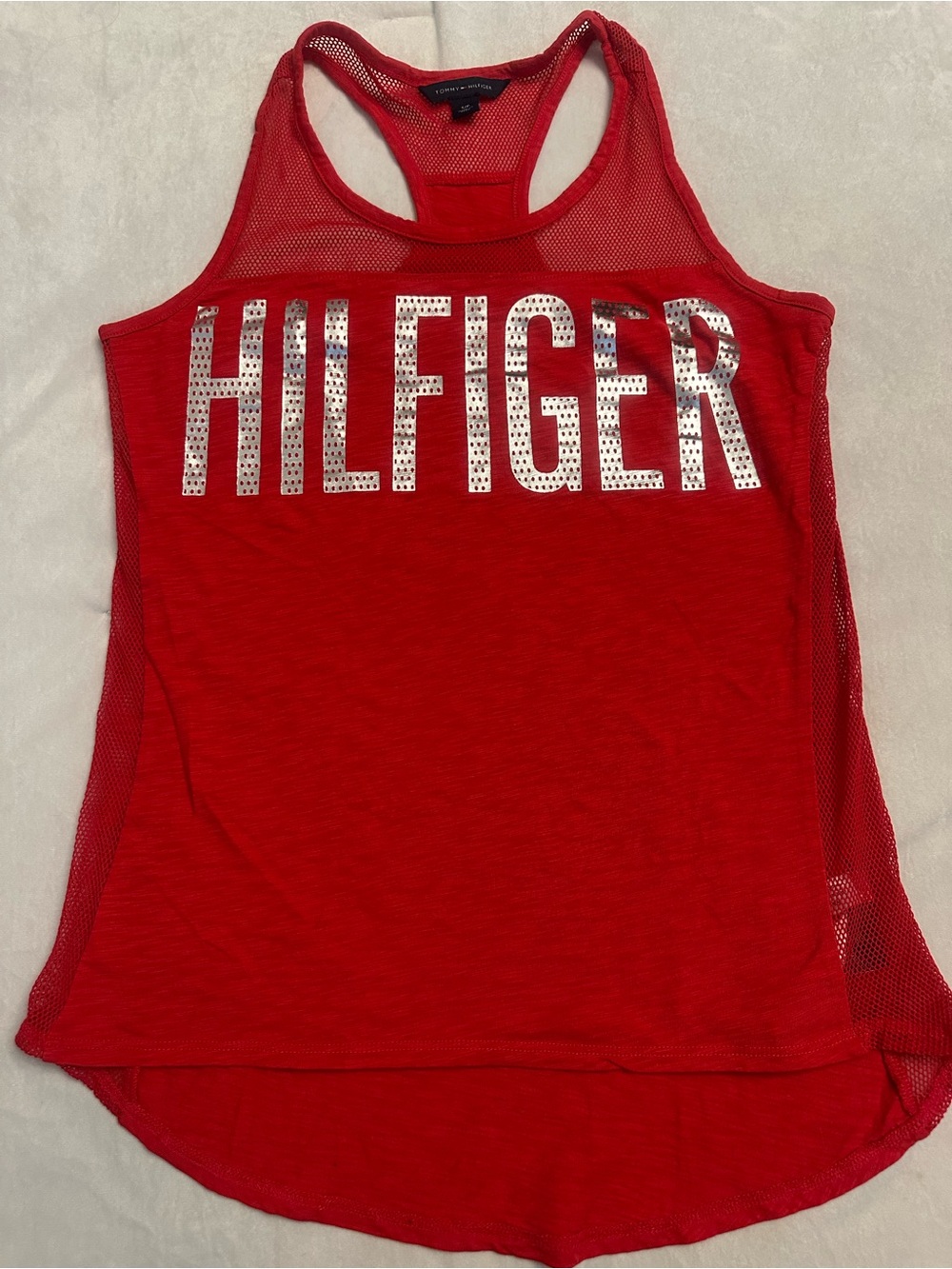 Tommy Hilfiger Red Mesh Racerback Tank with Metallic Logo